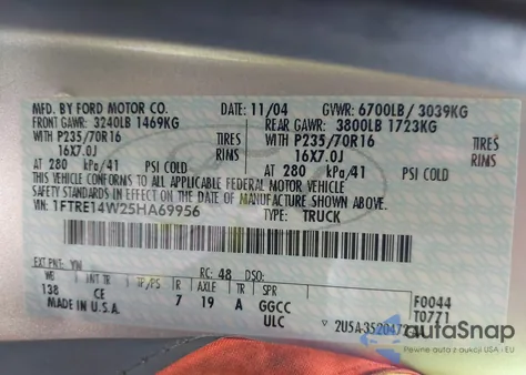 2005 Ford E-150 Commercial/Recreational from USA, damaged, VIN 1FTRE14W25HA69956